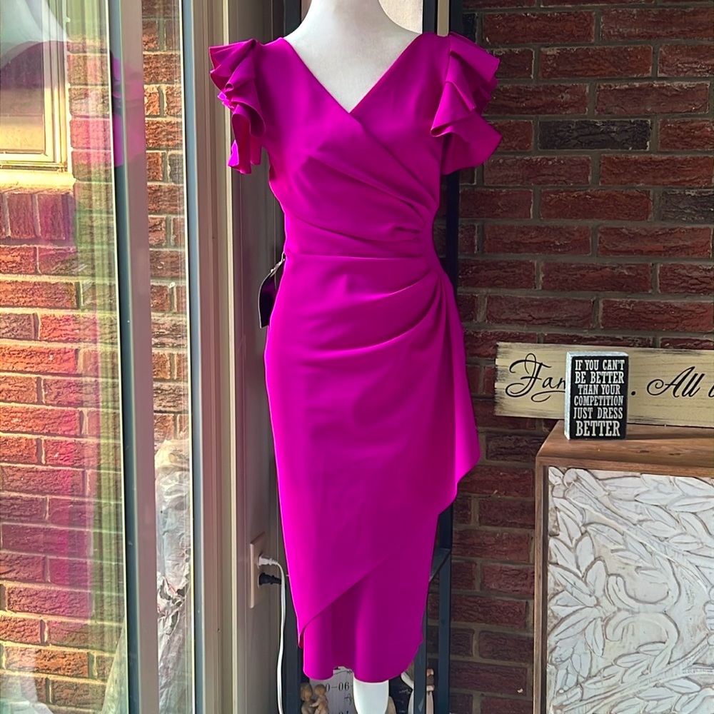 Chiara Boni La Petite Robe Beaurisse Ruffled Sheath Dress NWT Size 6 - Picture 6 of 8
